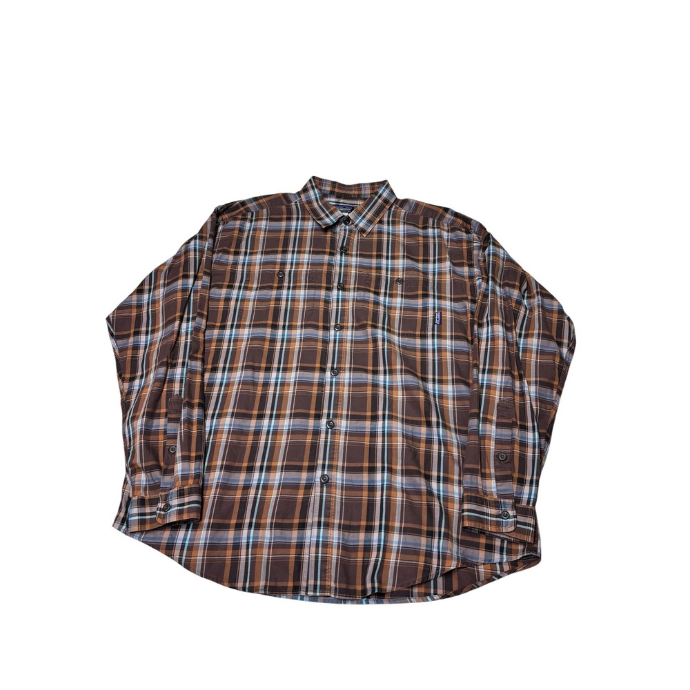 Patagonia Mens Organic Cotton Plaid Long Sleeve Button Down Shirt Brown Large